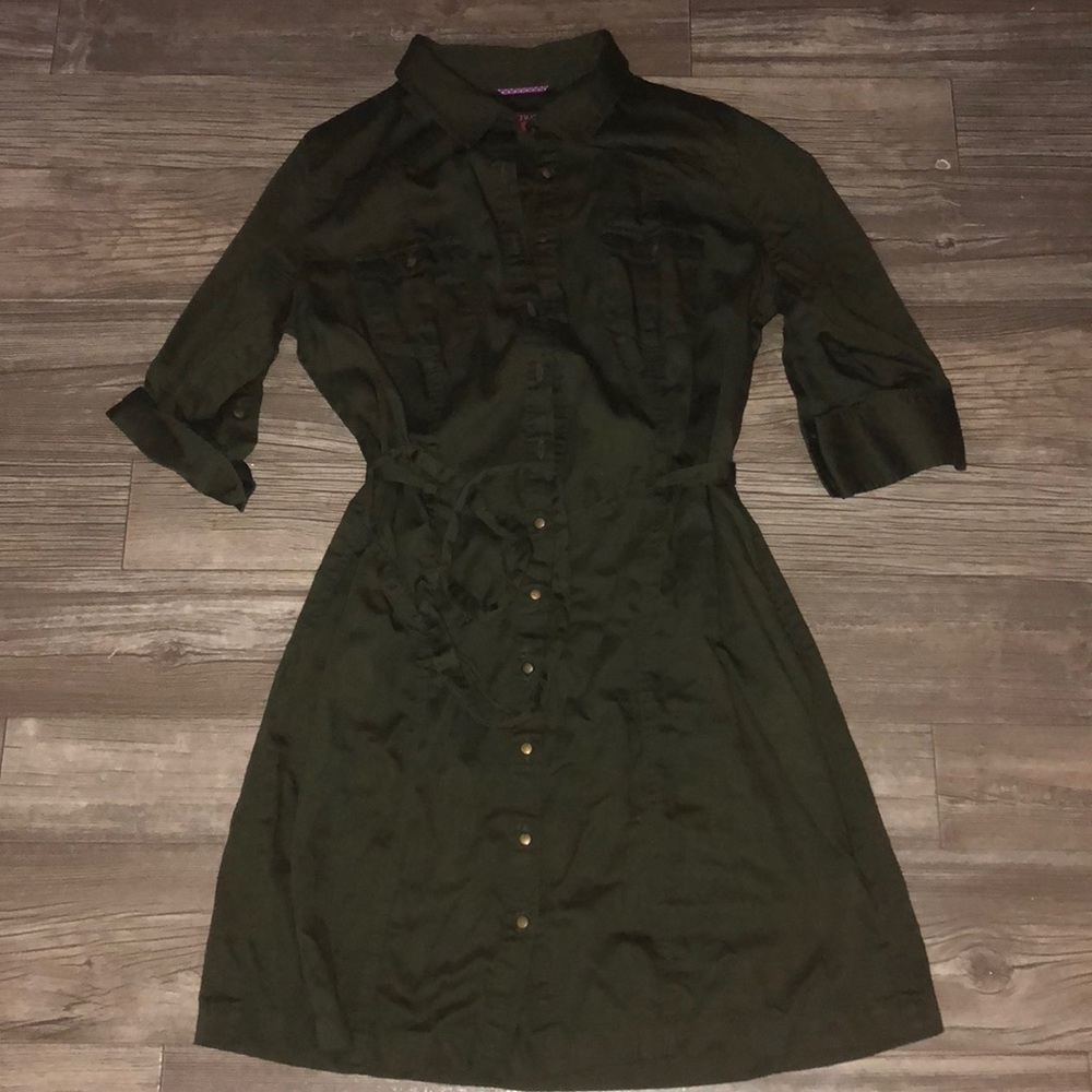 Merona L olive green shirt dress
